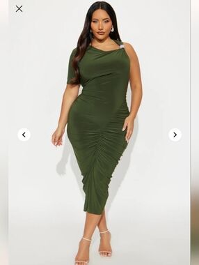 Fashion Nova Fancy Girl Midi Dress - Olive Size 1X (NWOT)